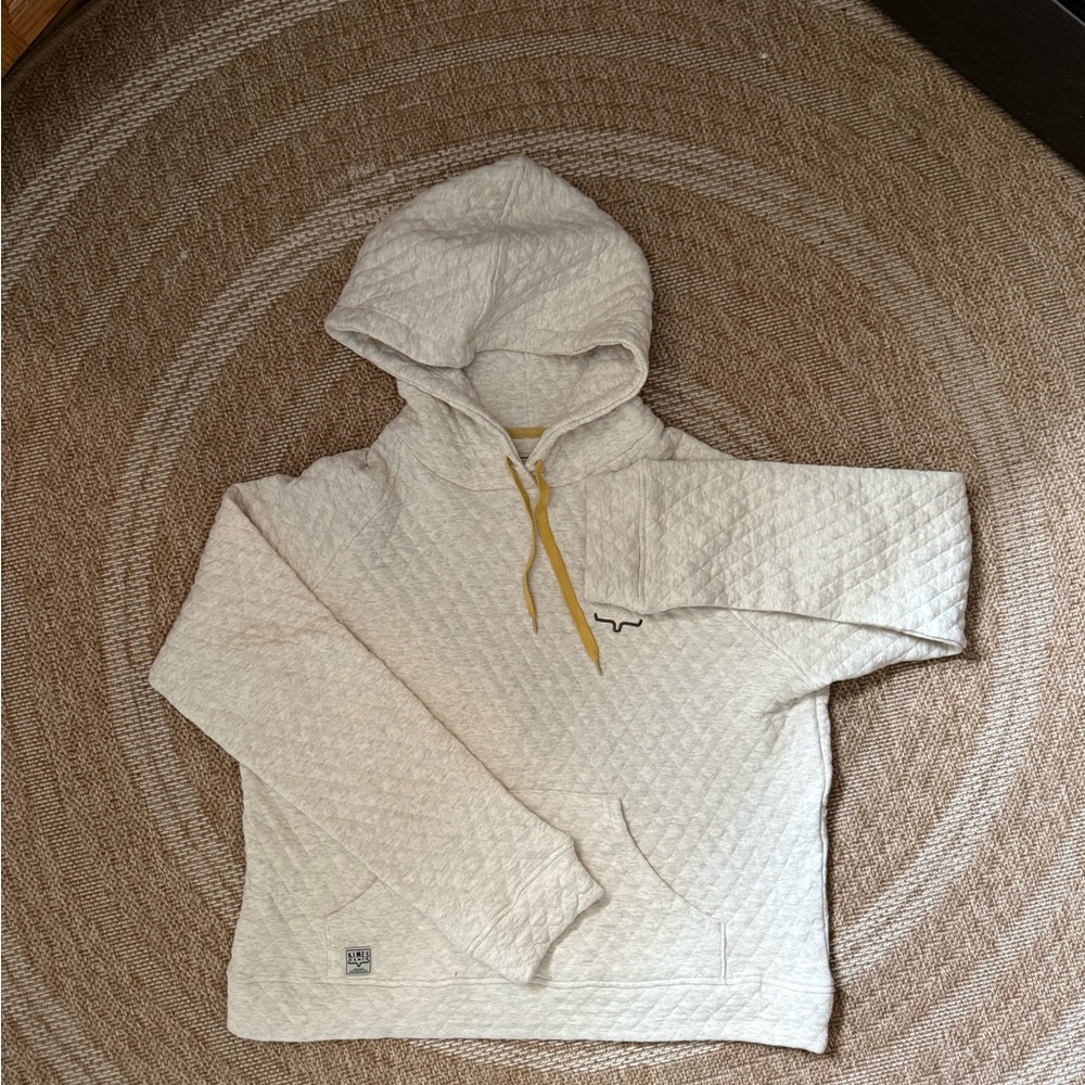 Kimes Ranch Cream Quilted Hoodie with Mustard Drawcord